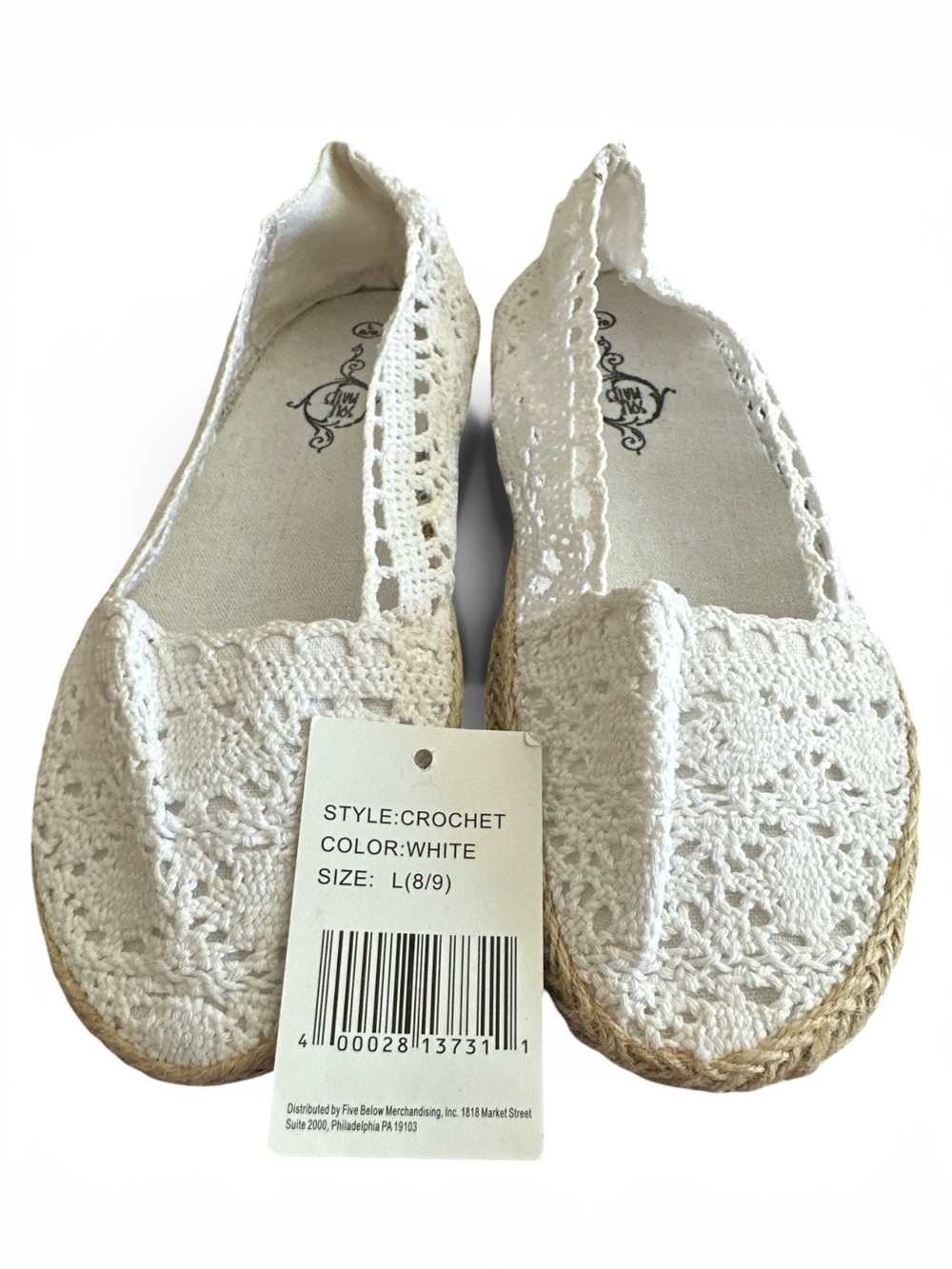 NWT Sole Mates Lace Crochet Espadrille Flat Slip On White Size L(8-9)